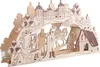A wooden Christmas arch with a scene depicting a castle, a knight on horseback, a man, and a small house. Podgląd zdjęcia produktu