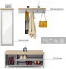 A set of entryway furniture including a mirror, coat rack, and shoe bench. Voir les images du produit