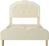 A cream-colored bed with a scalloped headboard and footboard, featuring LED lights along the top edge of the headboard. Náhled obrázku produktu