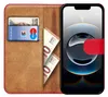 A book-style phone case with slots for cards and cash, open to reveal a smartphone inside. Anteprima dell’immagine prodotto