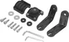 A collection of black mounting hardware and silver tools laid out on a white background. Podgląd zdjęcia produktu