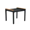 A black metal outdoor bench with wooden armrests is shown against a white background. Produktbild-Vorschau