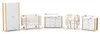 A collection of baby furniture including a wardrobe, two cribs, and two changing tables, all with a white and natural wood finish, displayed against a white background. Produktbild-Vorschau