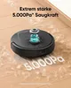 A black robot vacuum cleaner is shown on a wooden floor, with white text indicating its suction power. Anteprima dell’immagine prodotto