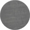 A circular gray rug.