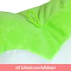 A close-up of a green plush toy with a loop for hanging. Produktbild-Vorschau