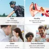 A collage of four images showcasing different features of the product, including a cyclist, an ear diagram, a doctor examining a child's ear, and two people interacting. Produktbild-Vorschau