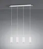 A modern, minimalist pendant light fixture with four cylindrical lights hanging from a rectangular bar. Anteprima dell’immagine prodotto