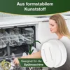 A woman is placing pasta shapes into a dishwasher next to an open dishwasher. A green checkmark points to a product in her hand which appears to be a pasta shape cutter. Anteprima dell’immagine prodotto