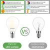 Comparison of an LED lamp and an incandescent bulb, with text highlighting the benefits of the LED lamp. Produktbild-Vorschau