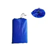 A folded blue picnic blanket with a drawstring closure is shown against a white background. A close-up inset shows the drawstring closure detail. Produktbild-Vorschau