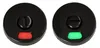 Two round black toilet stall indicators, one showing red (occupied) and the other showing green (vacant). Náhled obrázku produktu