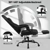A gaming chair is shown with various features highlighted through diagrams and text. Produktbild-Vorschau