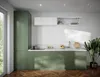 A modern kitchen with green cabinets and a white wall-mounted cabinet. Produktbild-Vorschau