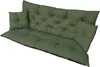 A green cushion set for a bench, including two smaller cushions, displayed on a white background. Produktbild-Vorschau