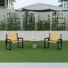 Two black and wood chairs and a small table are set up on a green lawn under a large umbrella. Anteprima dell’immagine prodotto