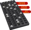A black bingo board with white bingo balls and German text overlays. Produktbild-Vorschau