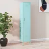 A tall, mint green metal locker with a plant in a dark pot to the left, and a framed abstract artwork on the wall in the background. Náhled obrázku produktu