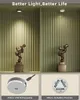 A split image showing two identical shelf displays with lights illuminating sculptures, and close-ups of the light's power source. Produktbild-Vorschau