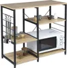 A kitchen shelf unit with a microwave and various kitchen accessories. Produktbild-Vorschau