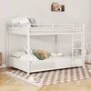 A white metal bunk bed with bedding and pillows in a room. Anteprima dell’immagine prodotto