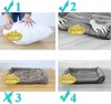 A collage of four images showing the packaging and final product of a dog bed. Podgląd zdjęcia produktu