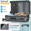 A KESSER suitcase is shown open and packed, with various features highlighted by text and icons. Produktbild-Vorschau