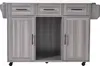 A gray kitchen island with a white countertop and three drawers on top. Podgląd zdjęcia produktu