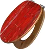 A toilet seat with a red wooden slat design and a bamboo frame. Podgląd zdjęcia produktu