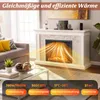 A living room scene featuring an electric fireplace with heat waves emanating from it, and marketing text at the bottom. Podgląd zdjęcia produktu