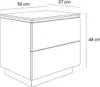 Line drawing of a white nightstand with two drawers, showing its dimensions. Produktbild-Vorschau
