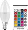 A white LED candle light bulb and a remote control with color and function buttons. Náhled obrázku produktu