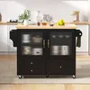 A black kitchen island with a wooden countertop is shown in a kitchen setting. Podgląd zdjęcia produktu