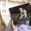A person is holding a tablet displaying a dog on a couch covered in fur. Icons for Micro SD and Cloud storage are visible on the left. Produktbild-Vorschau