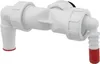 A white plastic plumbing fitting with a black valve and red cap on a white background. Náhled obrázku produktu