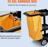 A cleaning cart with a garbage bag attached, shown with close-up details of the bag attachment. Náhľad obrázku produktu