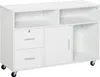 A white mobile filing cabinet with drawers, a door, and open shelves. Produktbild-Vorschau