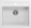 A top-down view of a white sink with a silver drain. Produktbild-Vorschau