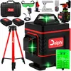 A collection of tools and accessories for a laser level, including the laser level itself, a tripod, batteries, glasses, and a charger, all arranged on a white background. Produktbild-Vorschau