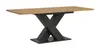 A dining table with a wooden top and a black X-shaped base, isolated on a white background. Produktbild-Vorschau