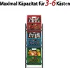 A metal shelving unit holding three plastic crates, each filled with items like bottles or fruit. Náhled obrázku produktu