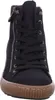 A close-up, front-facing view of a black high-top sneaker with a brown sole. Produktbild-Vorschau
