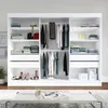 A white wardrobe with multiple shelves and hanging space, filled with clothes and accessories. Produktbild-Vorschau