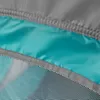 A close-up view of the fabric layers of a tent, showing turquoise fabric, gray trim, and white mesh. Anteprima dell’immagine prodotto