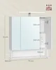 A white medicine cabinet with mirrored doors and integrated lighting, showing dimensions and load capacity. Náhled obrázku produktu