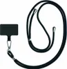A black universal phone lanyard with a small black rectangular attachment and a metal clasp. Náhľad obrázku produktu