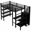 A black metal loft bed with integrated shelves and a desk, shown from a diagonal angle against a white background. Podgląd zdjęcia produktu