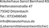 This image contains contact and address information for Kräuterhaus Sanct Bernhard KG. Produktbild-Vorschau