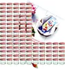 A large collection of small glass jars with red and white checkered lids, along with a packet of "Gelierzauber" (gelling magic) and a recipe booklet, arranged on a white surface. Podgląd zdjęcia produktu