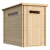 A wooden garden shed with a door and two windows, presented on a white background. Produktbild-Vorschau